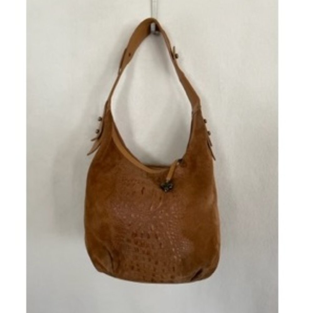 DONALD J PLINER Couture Vintage Suede & Croc Embossed Leather Hobo Purse Bag
